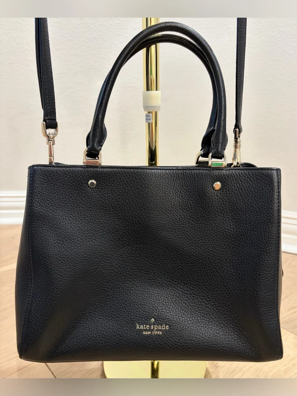 kate spade New York Black Leather pebbled Tote bag with cross body strap